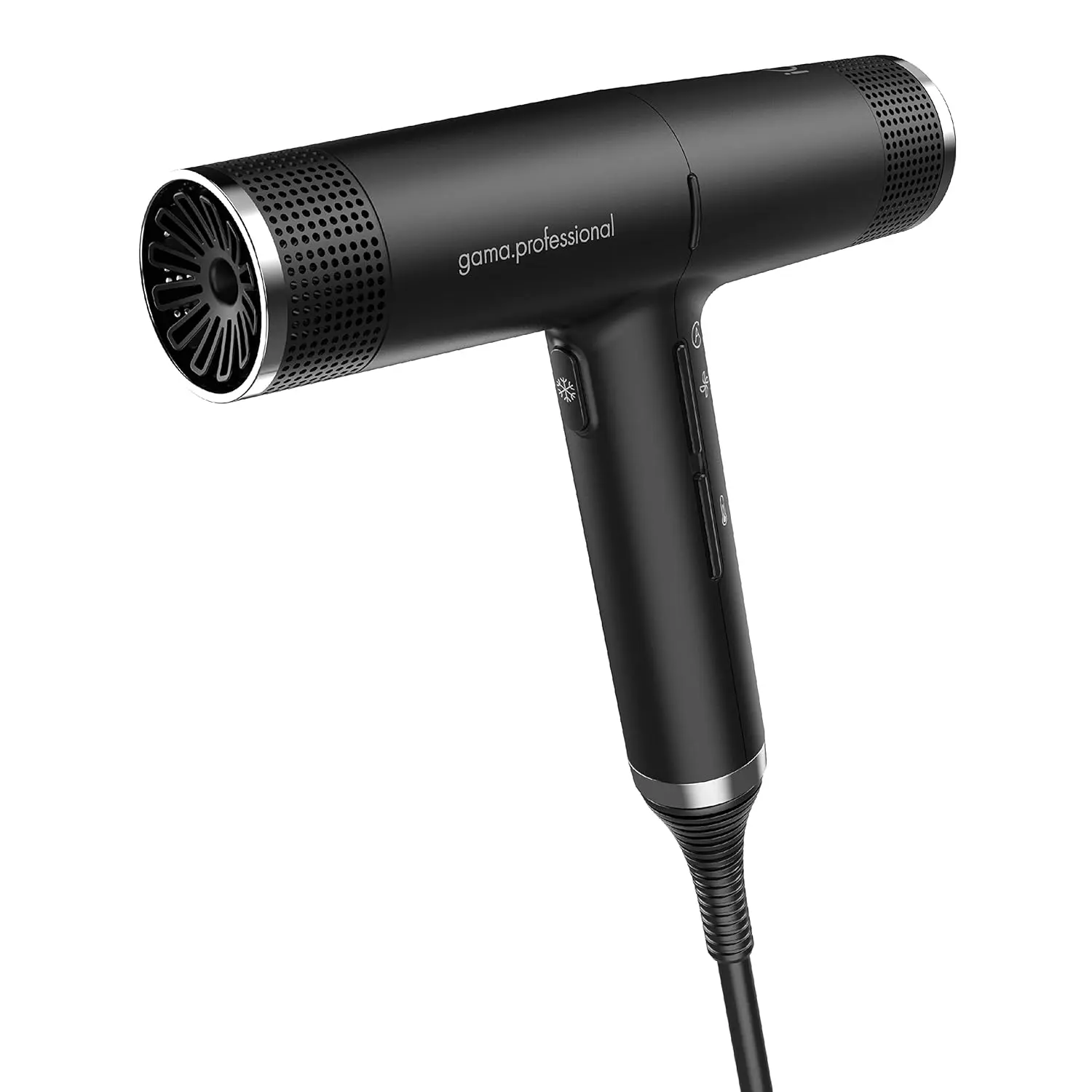 Black GA.MA Italy Professional hairdryer with 2000W power designed for hair well-being and shine.