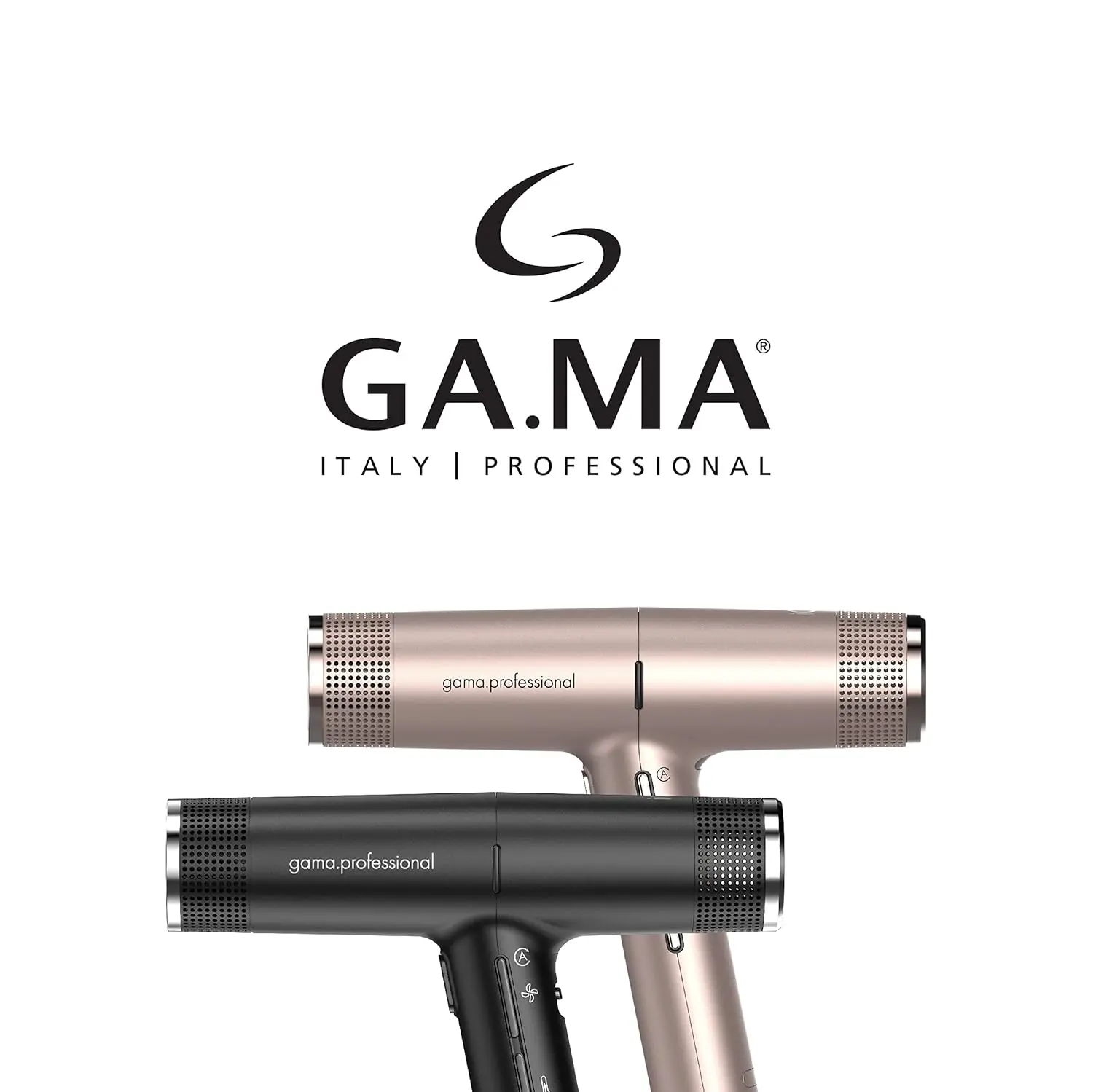 Black GA.MA Italy Professional hairdryer with 2000W power designed for hair well-being and shine.