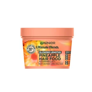 Garnier Ultimate Blends Pineapple Hair Food mask nourishes long, dull hair for a healthy looking, smooth, and silky soft glow.