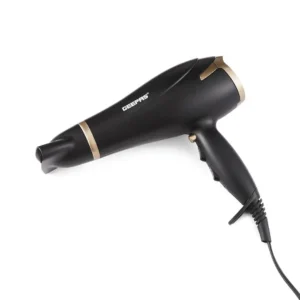 The Geepas 2200W hair dryer with ionic technology features two-speed and three-temperature settings, a cool shot function, and a detachable cap for easy cleaning.