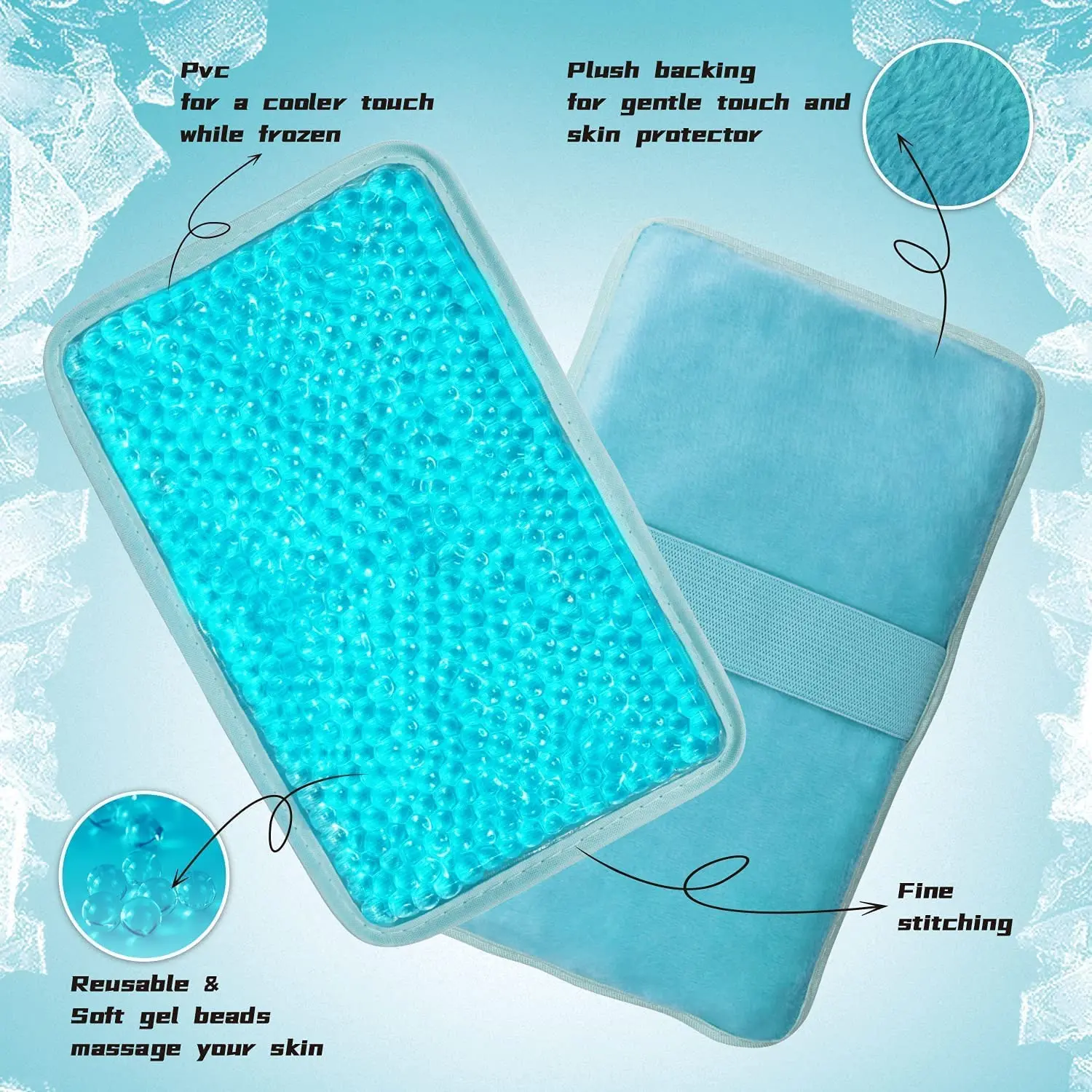 Reusable gel ice pack for hot and cold therapy providing pain relief for injuries and swelling on knee, shoulder, foot, back, and ankle.