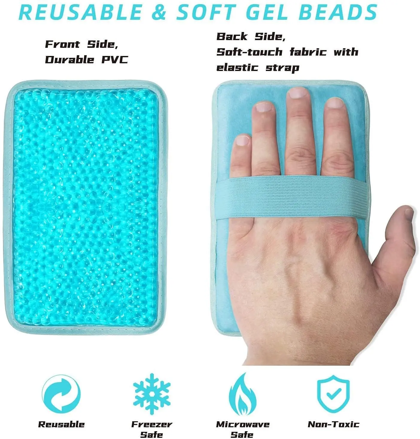 Reusable gel ice pack for hot and cold therapy providing pain relief for injuries and swelling on knee, shoulder, foot, back, and ankle.