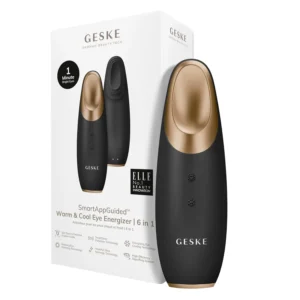 The GESKE SmartAppGuided Warm & Cool Eye Energizer is a 6-in-1 eye massager that reduces puffiness, dark circles, and wrinkles while providing a relaxing warm or cool massage.