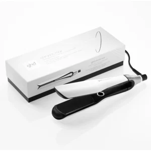 ghd Chronos Max wide plate hair straightener styles long, thick, and curly hair three times faster with high definition results, 90% more shine, and up to 2.5x less frizz, ensuring 24-hour style duration.