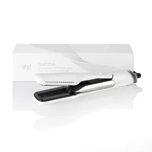 The ghd Duet Style is a 2-in-1 hot air styler that dries and straightens hair simultaneously, delivering smooth, shiny, and aligned results with less damage.