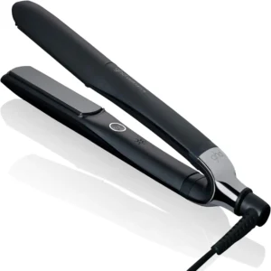 The ghd Platinum+ black hair straightener is a professional ceramic styling tool that creates stronger, shinier hair with more color protection.