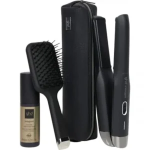 This ghd Unplugged Limited Edition Gift Set includes a cordless hair straightener, unplugged styler, mini heat protect spray, paddle brush, heat-resistant travel case, and USB-C charging cable, perfect for travel and on-the-go styling.