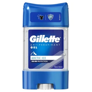 A 70ml container of Gillette Arctic Ice clear gel antiperspirant provides 48 hours of freshness, eliminates odor, and reduces wetness.
