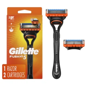 The Gillette Fusion5 razor with two blade refills provides a closer, long-lasting shave with lubrication for glide and a precision trimmer.