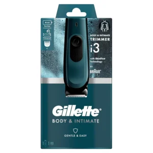 The Gillette Intimate Trimmer for Men is a cordless, waterproof body groomer designed for safe and comfortable pubic hair trimming with SkinFirst technology to reduce irritation.