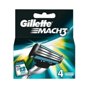 A pack of four Gillette MACH3 razor blade refills for men, engineered with stronger-than-steel blades for up to 15 comfortable shaves per blade.