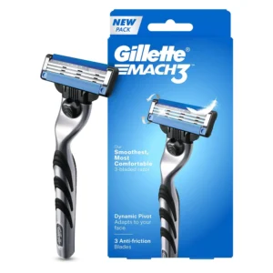 A single Gillette Mach3 razor blade offering a close and comfortable shave.