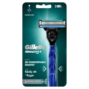 The Gillette Mach3 razor with 3 DuraComfort blades provides a close, comfortable shave with less irritation thanks to its advanced skin guard and lubricating gel strip.
