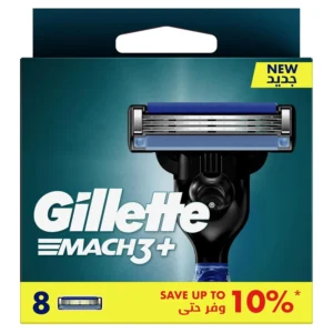 Eight Gillette Mach3 razor blade refills with lubricating strip and skin guard for a comfortable and close shave.