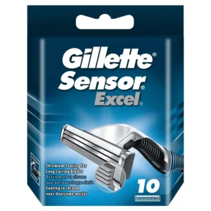 Ten Gillette Sensor Excel razor blades featuring a comfortable shave with soft micro-waved blades.