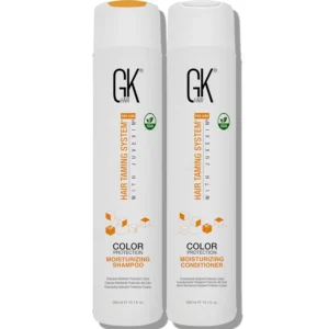 GK HAIR moisturizing shampoo and conditioner set hydrates and nourishes dry, damaged, color-treated, curly hair for a soft, silky, shiny, and frizz-free result.