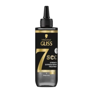This is a bottle of Gliss 7 Sec Express Ultimate Repair hair treatment, a liquid and elastic hair mask for nourishing and long-lasting repair.
