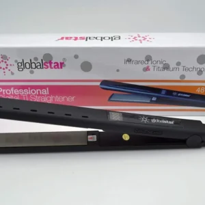 Globalstar hair straightener flat iron with adjustable temperature from 122 to 480 degrees Fahrenheit, powered by corded electric, designed for 220-240V.