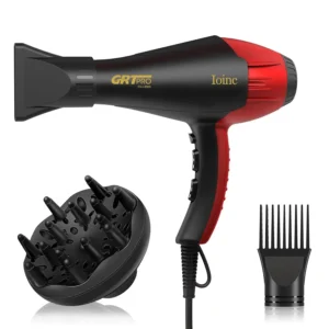 The GRT PRO professional ionic hair dryer with diffuser and nozzles provides fast drying with overheating protection for salon-quality results at home.