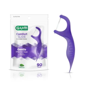 GUM Comfort Slide Flossers with fresh mint flavor easily clean between tight teeth and massage gums, promoting optimal dental health.