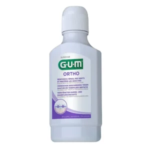 Gum Ortho mouthwash protects teeth and gums during orthodontic treatment with enamel remineralization and gentle spearmint flavor.