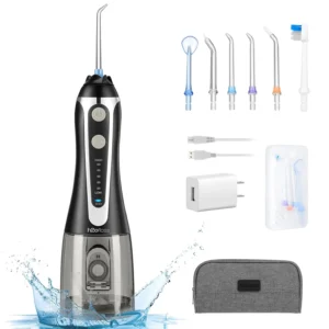 The H2ofloss cordless water flosser features five adjustable modes and removes plaque and food residue for improved dental hygiene.