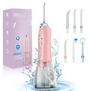 Cordless H2ofloss water flosser with multiple jet tips for effective teeth cleaning, braces care and improved gum health at home or during travel.