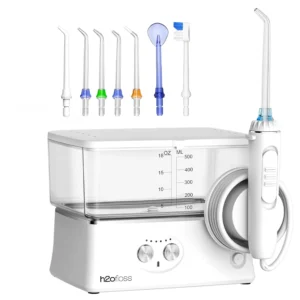 H2ofloss water dental flosser in white, featuring 6 modes and a rechargeable battery for teeth cleaning.