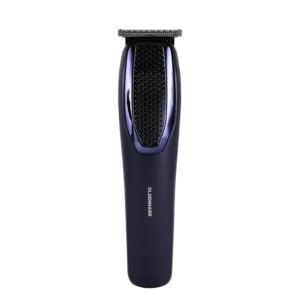Blue Olsenmark hair and beard trimmer featuring a T-blade design, Ni-Cd battery, and up to 1 hour of working time, along with attachment combs.