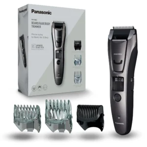 Grey Panasonic ER-GB80 electric trimmer for hair, body and beard, featuring 3 attachments and 40 cutting lengths.