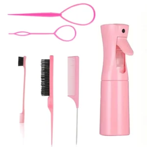 This six piece hair styling set includes brushes, combs, and loop tools for creating braids, teasing hair, styling edges, and general hair care.