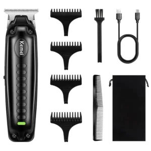 KEMEI cordless hair clipper for men with precision stainless steel blades, ideal for fades, blends, and haircuts at home or the barber shop.