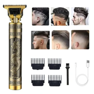 This cordless hair clipper kit for men includes a T blade trimmer, guide combs, and USB charging, perfect for beard trimming and hair cutting at home.
