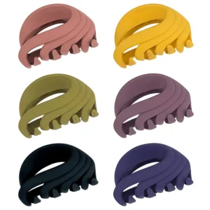 Six colorful flower claw hair clips are displayed, perfect for holding fine or thick hair in various styles for women and girls.