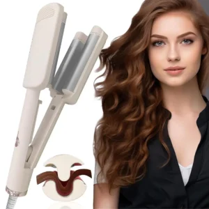 This curling iron hair crimper tool with a ceramic barrel creates deep, voluminous mermaid waves while ensuring safety with its anti-scald design and adjustable temperature settings.