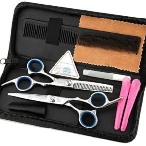 This professional hair cutting set includes stainless steel barber scissors and thinning shears.