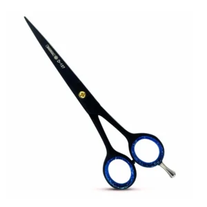 Professional black hair cutting scissors designed for salon use by both men and women.