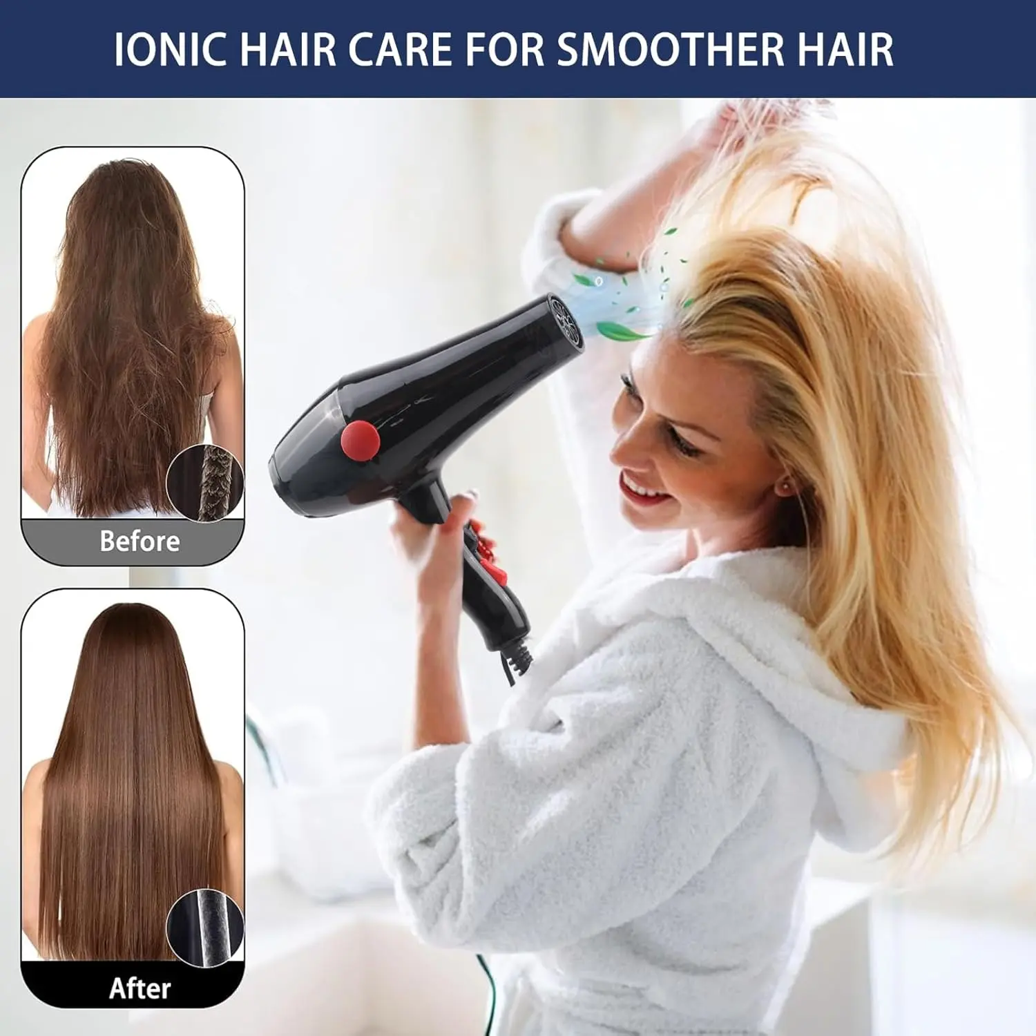 A powerful 2000W TDOO hair dryer with concentrator nozzle and diffuser, ideal for salon and personal use, offering four airflow settings.