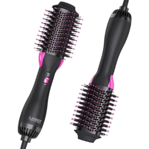 This 2-in-1 hair dryer brush combines ionic and titanium technology to create frizz-free, smooth, and voluminous hair with adjustable heat settings for all hair types.