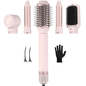 The 5 in 1 hair dryer brush includes attachments for drying, automatic curling, volumizing, and straightening, allowing you to create salon-worthy hairstyles at home.
