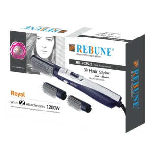 Blue one-step hair dryer brush styler with ceramic coating and negative ionic technology for volumizing, straightening, and curling hair, reducing frizz and static while creating smooth, shiny results.