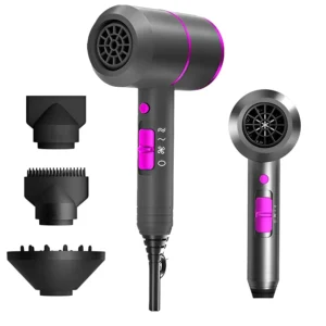 Beauenty professional hair dryer with diffuser attachments, designed for fast drying and styling of curly hair with three heat settings.