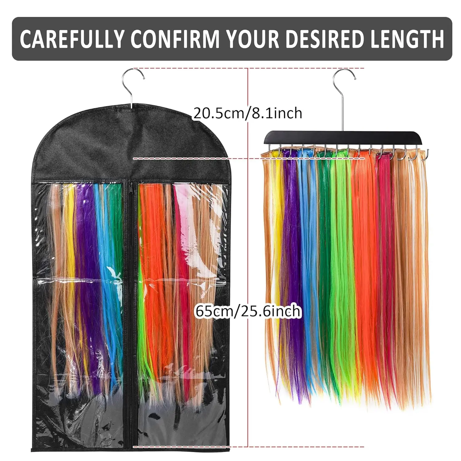 Three hair extension holders with dustproof bags neatly organize and protect wefts, making styling, drying, and storing extensions tangle-free.