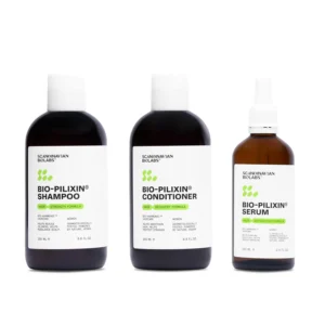 Scandinavian Biolabs Bio-Pilixin hair growth routine for women helps reduce breakage and supports stronger, healthier-looking hair with clinically tested results.