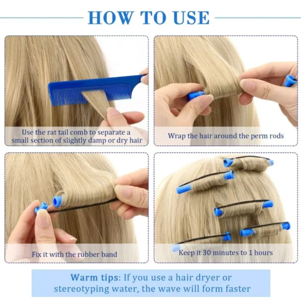 Hair Perm Rods 30pcs Curling Rods with Comb