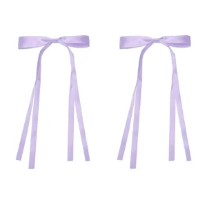 Two purple hair ribbon bows are displayed, perfect hair accessories for women and girls to add a sweet and lovely feeling to hairstyles for daily dressing, weddings, and special occasions.