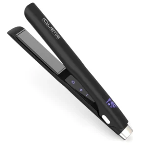 The iQUE 2-in-1 hair straightener and curler features nano-titanium plates, digital temperature control, and ionic technology for smooth, shiny, frizz-free hair.