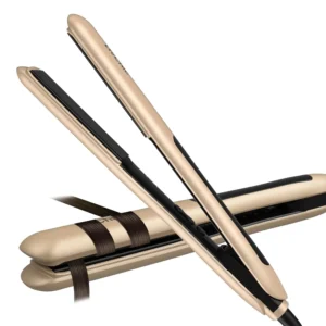 The ceramic tourmaline hair straightener and curling iron features adjustable temperature settings up to 450 degrees Fahrenheit for creating sleek, straight styles or beautiful curls.