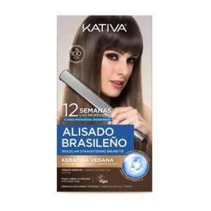 Kativa Brazilian hair straightening kit with vegan keratin, coconut oil and akai to smooth and protect dark or dyed hair for up to 12 weeks.