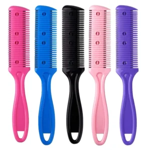 This five piece hair thinning razor comb set features double sided blades for professional haircuts and styling at home.